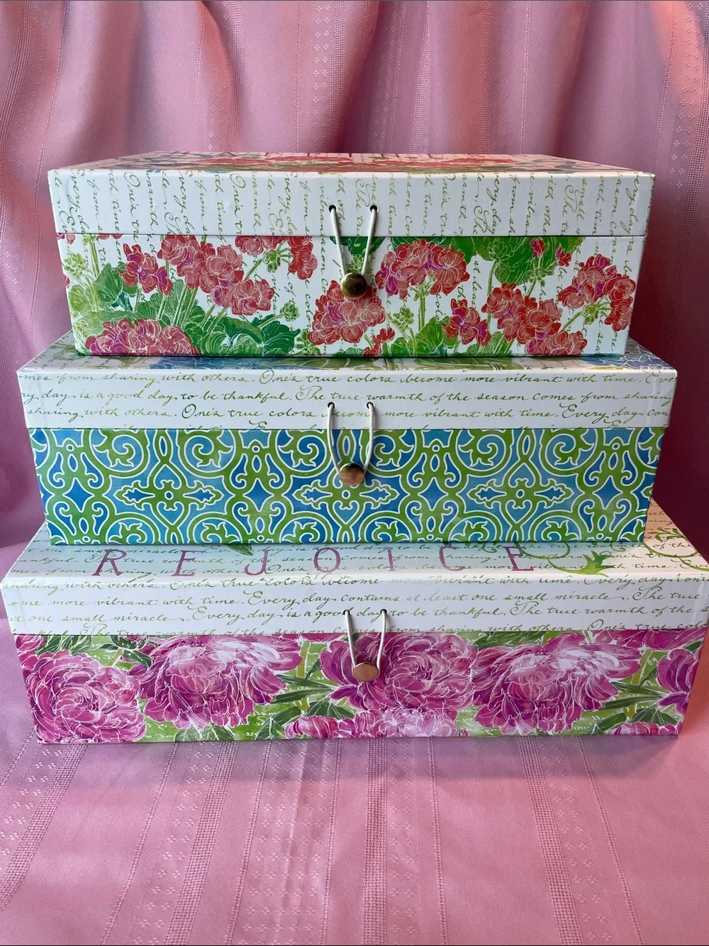 Floral Stackable Nesting Storage Box Set - Pink & Green